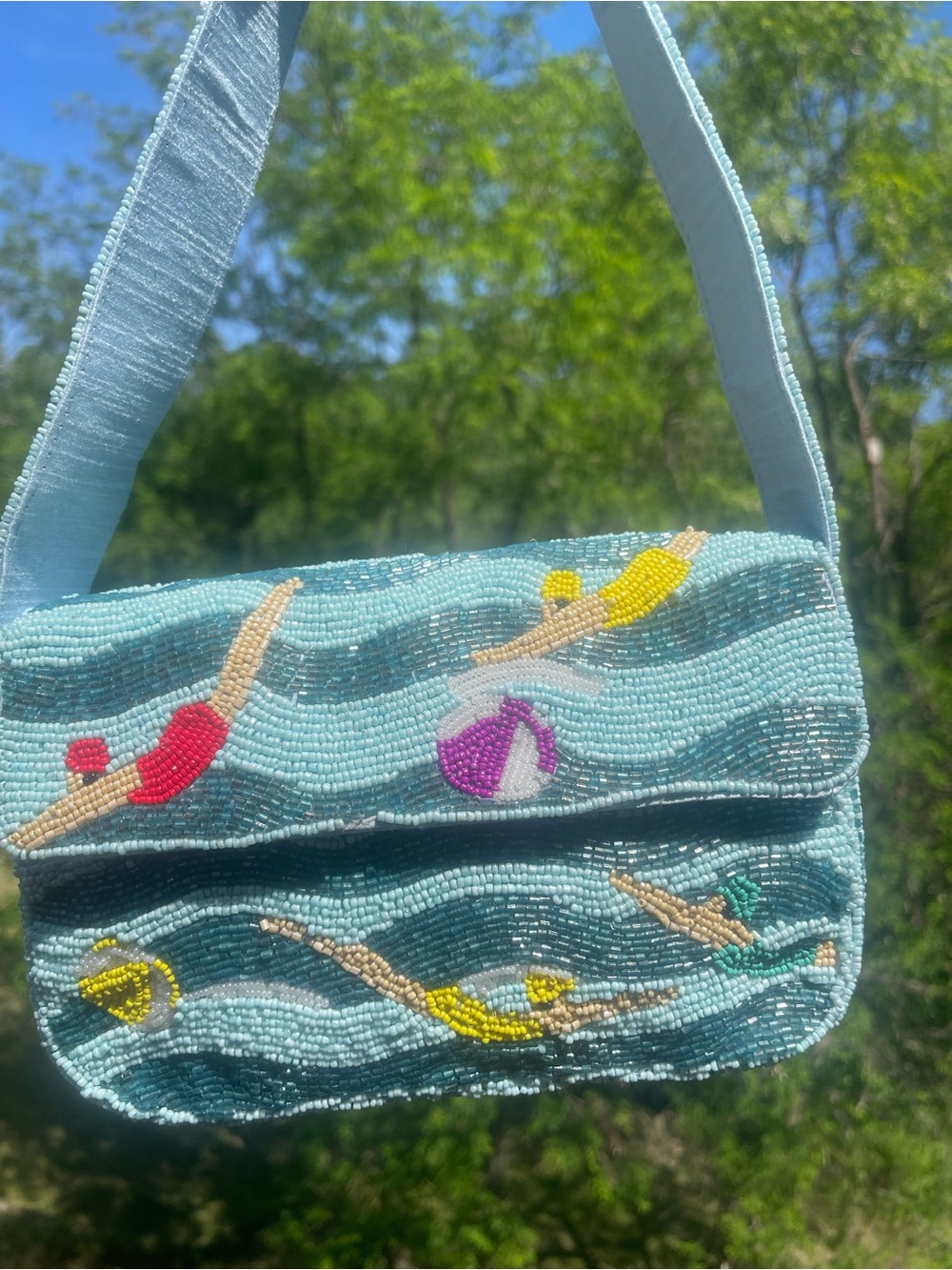 TikTok Viral Beaded Hand Bag Light Blue Swimmers Shoulder Bag